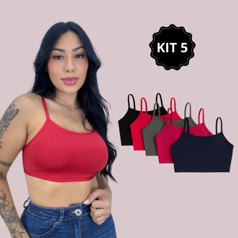 KIT 5 Top Costa Nua Alcinha gringa treino e dia a dia sem bojo leve e confortável