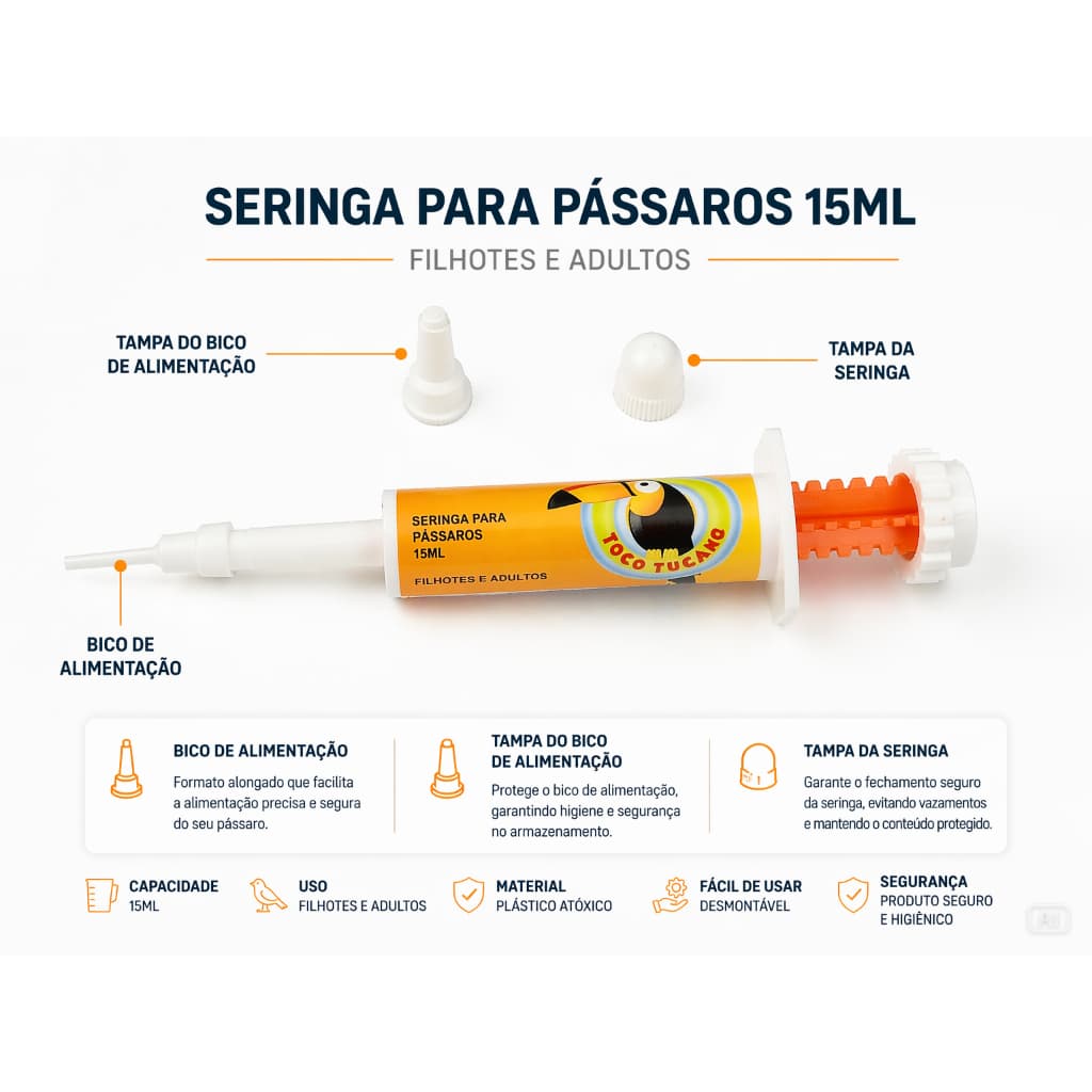 Seringa Para Alimentação De Aves Passaros 15 ml Toco Tucano