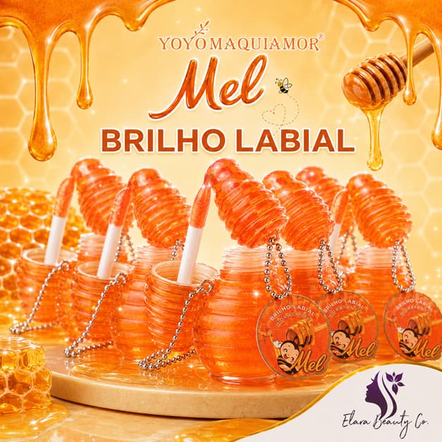 Brilho Labial Mel YOYO Maquiamor Gloss Labial Hidratante Efeito Espelhado Com Cheirinho Doce Embalagem Fofa Chaveiro