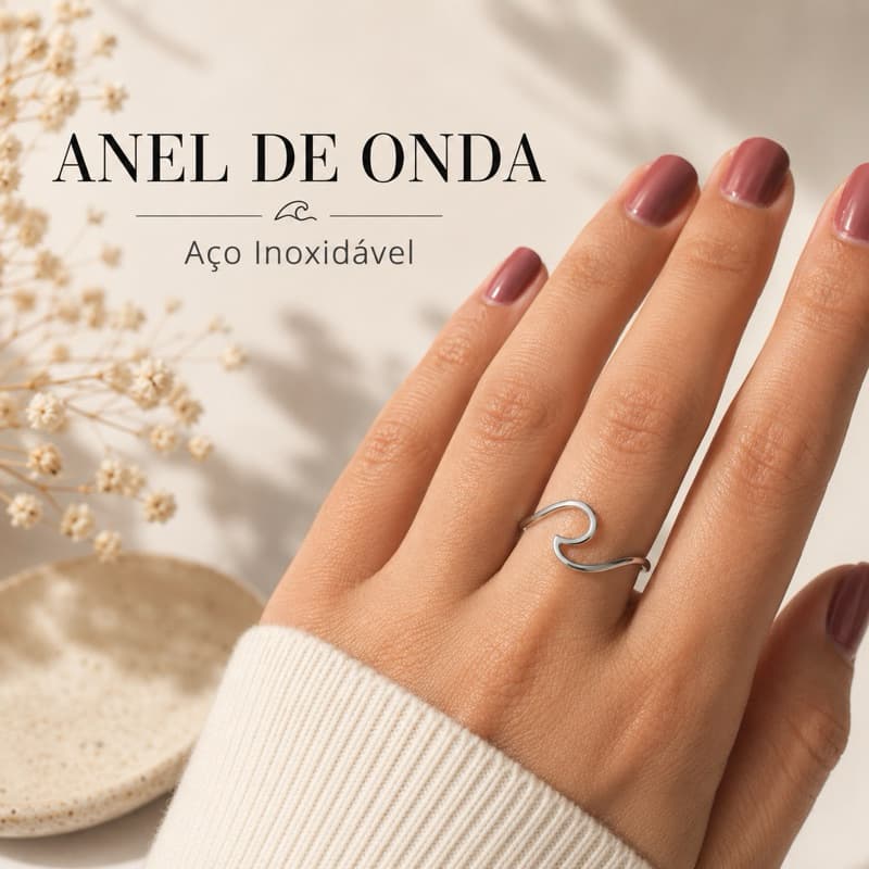 Anel Onda Aço Inoxidável Feminino Minimalista
