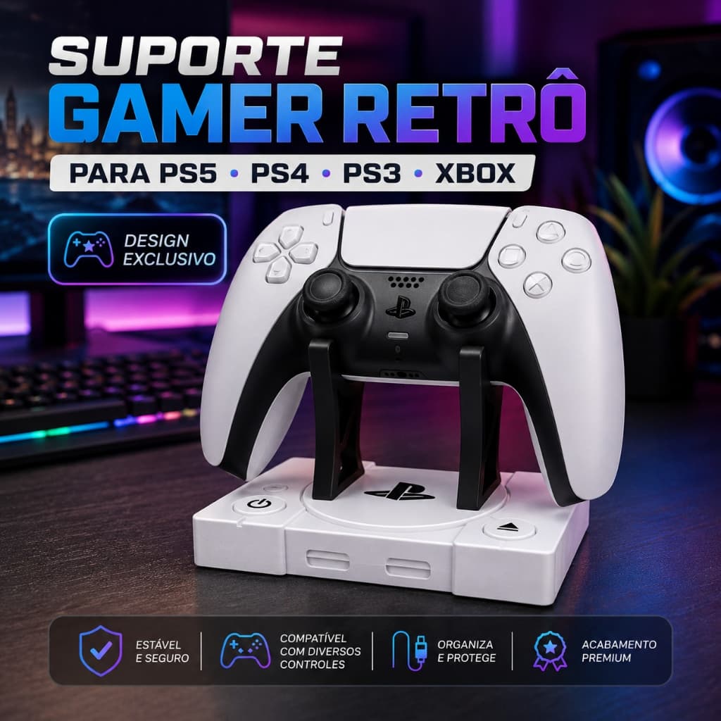 Suporte Controle Videogame Universal Para PS5 PS4 PS3 Xbox Base Retrô Mesa Setup
