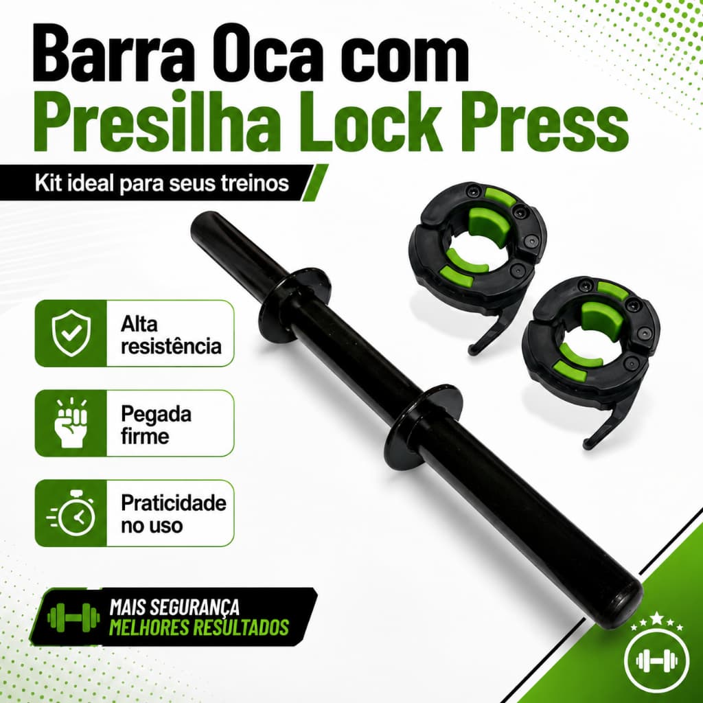 Barra Haltere Oca 40cm Presilha Lock Press 25mm Grampo Academia Musculação Fitness Treino em Casa