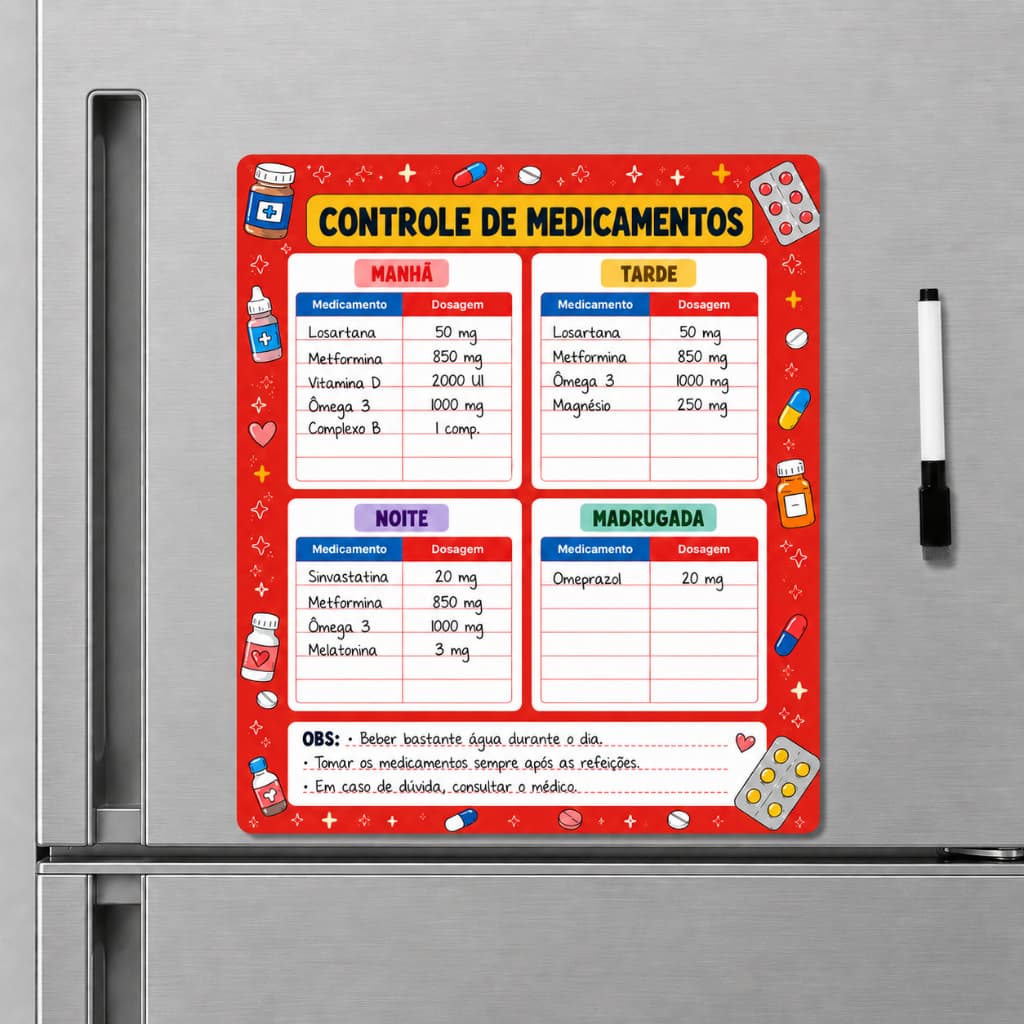 Planner Controle de Medicamentos Magnético para Geladeira
