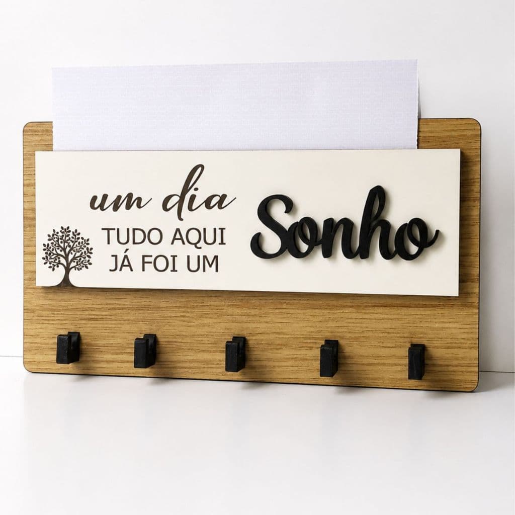 Porta Chaves Decorativo Para Parede em MDF 05 Ganchos