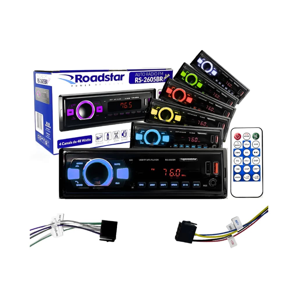 Auto radio Mp3 Roadstar RS-2605BR PLUS bluetooh Rca Fm Sd Usb 7 cores