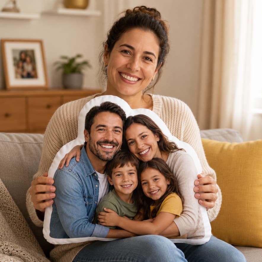 Almofada com Foto Personalizada com contorno - Casais, Família, Amigos, Decoração, Namorados - Com Zíper e Enchimento