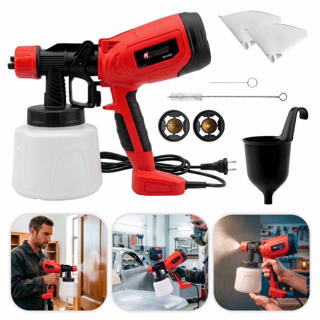 Pistola Elétrica Para Pintura Pulverizador de Tinta 1L 900w Nakasaki Profissional Bico de Metal 60Hz