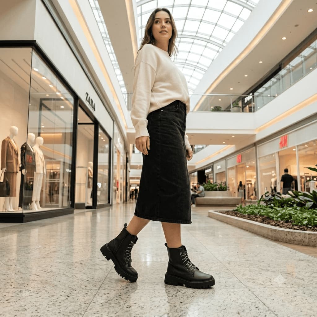 Bota Coturno Feminino Tratorada Preta Lançamento Tendência Inverno Confortável Estilo Blogueira