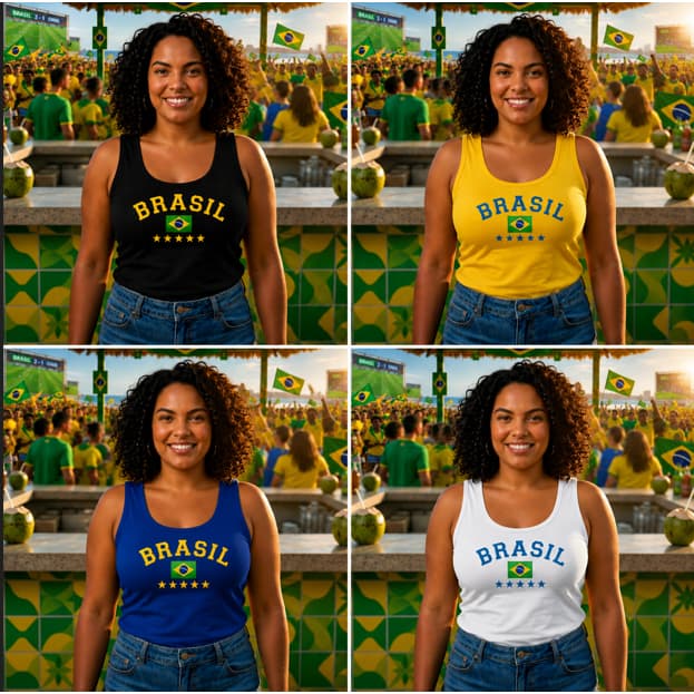 Regata Feminina Brasil Amarela, Azul, Preta e Branca Copa do mundo P ao G5  Confortável Zero Transparência Mais vendida