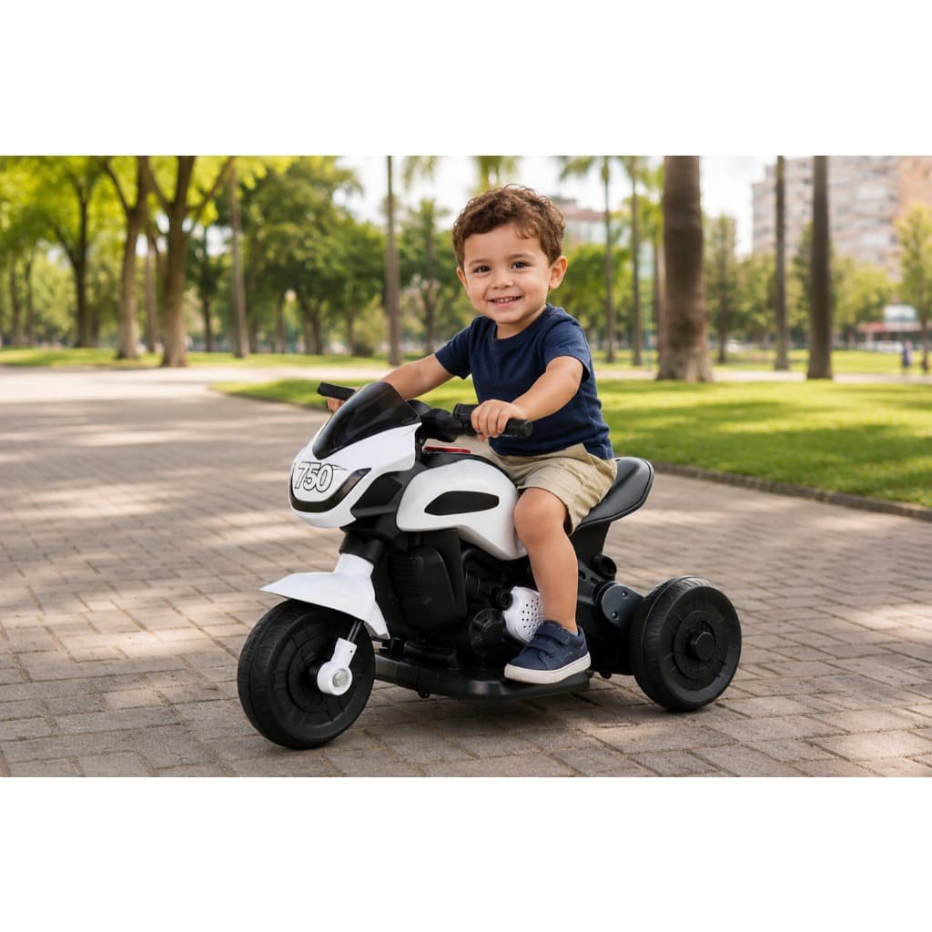 Moto Elétrica Infantil 6V - Branca e Preto Ideal para Crianças Motorizada