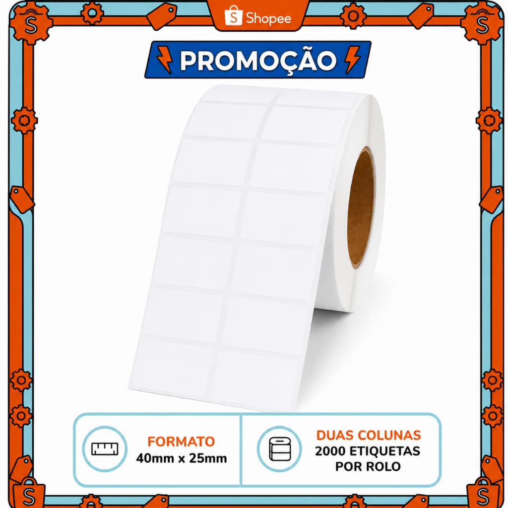 Rolo Etiqueta Térmica 40x25mm 2000 Unidades por Rolo 2 Colunas – Adesiva Direta Para Full Marketplace