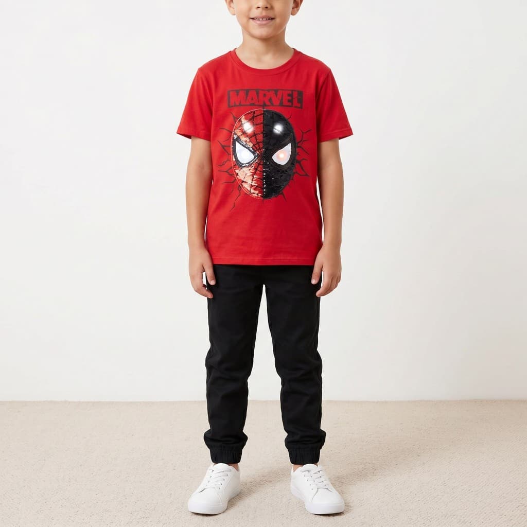 Camiseta Infantil Marvel Homem-Aranha Vermelha com Aplicação Bordada e Paetê