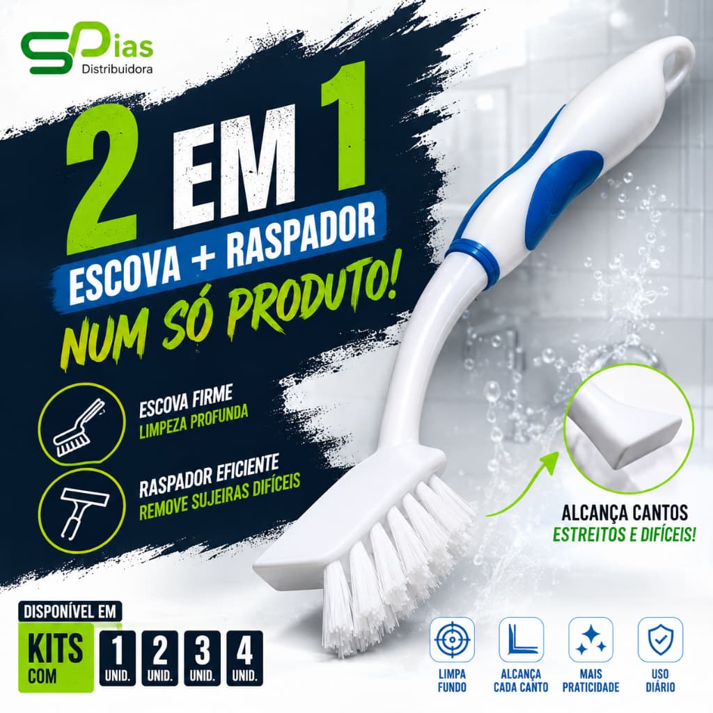 Kit Escova de Limpeza Pesada Canto Box Banheiro Pia Fogão Azulejo Cerdas Firmes Cantinho