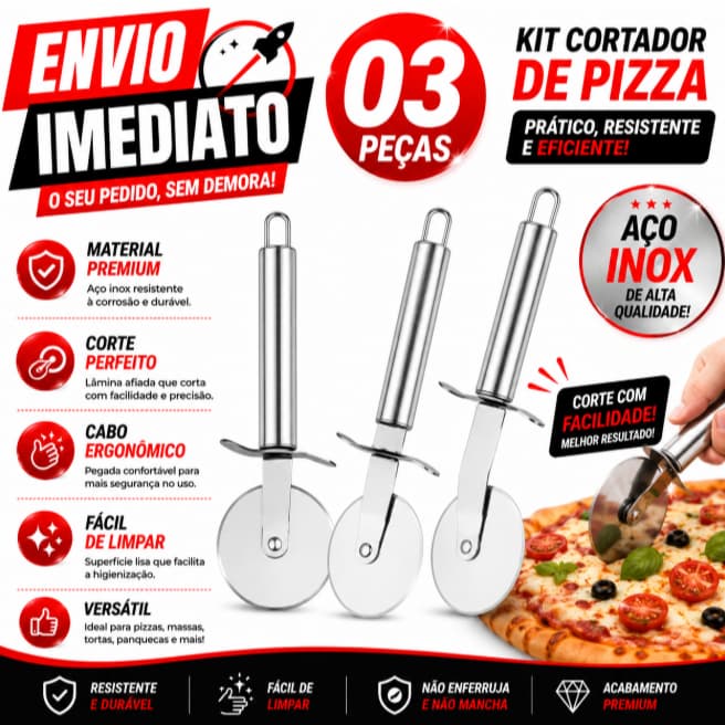 KIT 3 Peças Pizza & Massas Premium – Aço Inox Durável para Cozinha e Banquetes