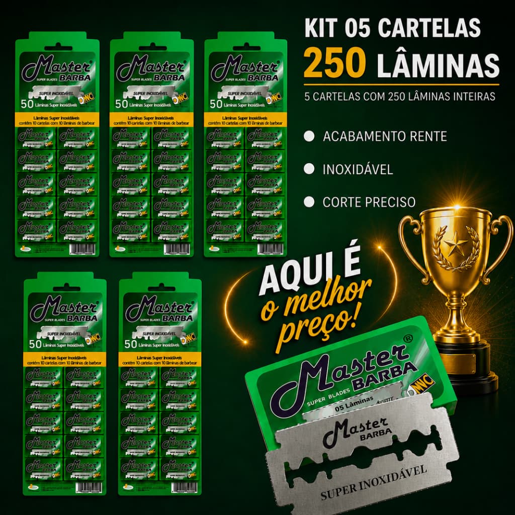 LÂMINA MASTER BARBA SUPER BARBA KIT 05 CARTELAS (250 LAMINAS)