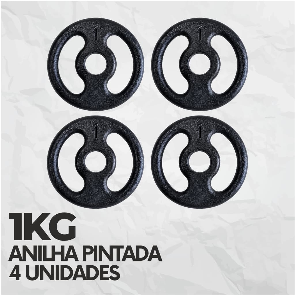 Kit 4 Anilhas Pintadas 1KG Peso de Academia Para Barra Musculação
