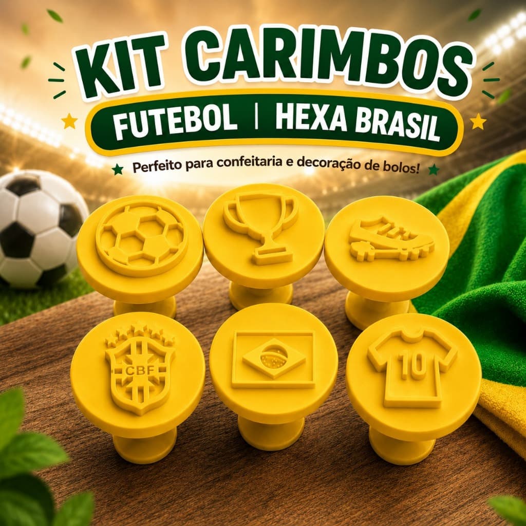 Kit Carimbo Marcador Brigadeiro Molde Copa do Mundo Hexa Brasil Festa Doces Confeitaria