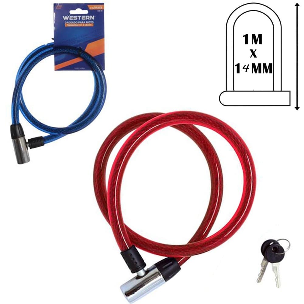 Western Cadeado Trava de Bicicleta/Moto 1m x 14mm 1 unidade