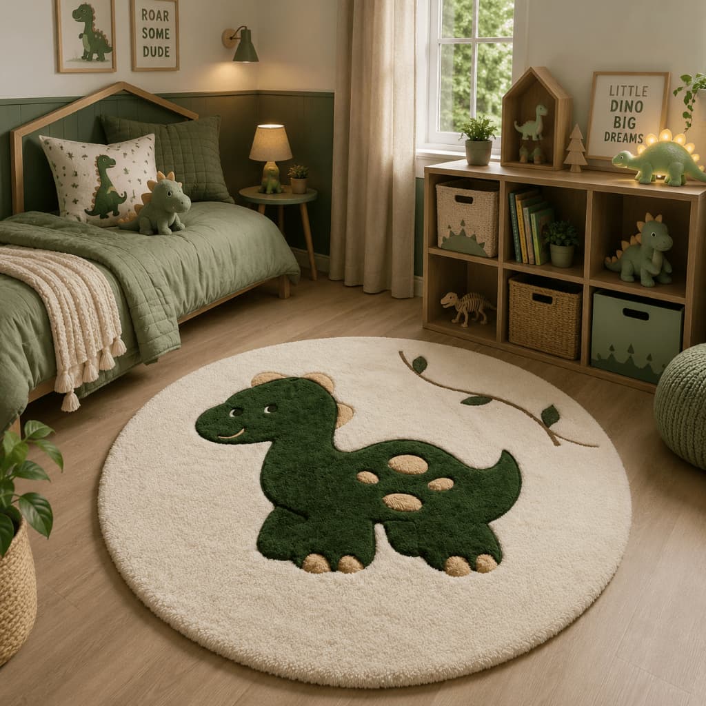 Tapete pelucia base emborrachada Dinossauro quarto menino 0,90x 0,93 cm