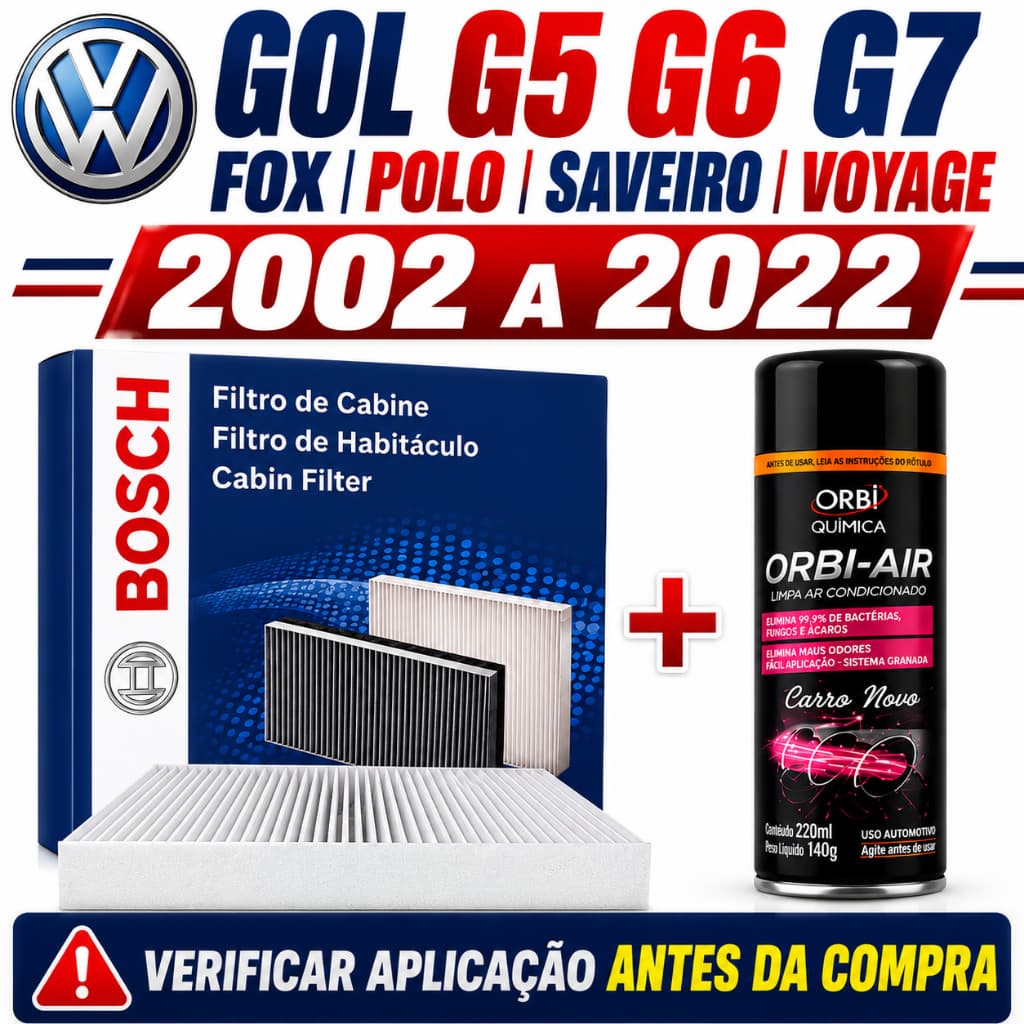 Filtro Ar Condicionado Bosch Gol G5 G6 G7 Voyage Saveiro Polo Fox + Spray Higienizador