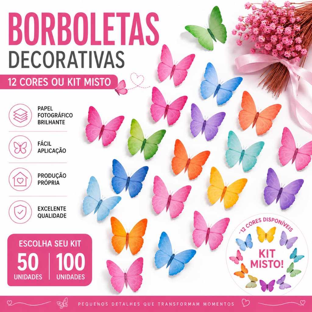 BORBOLETAS REALISTA 5X3CM 50/100 UN