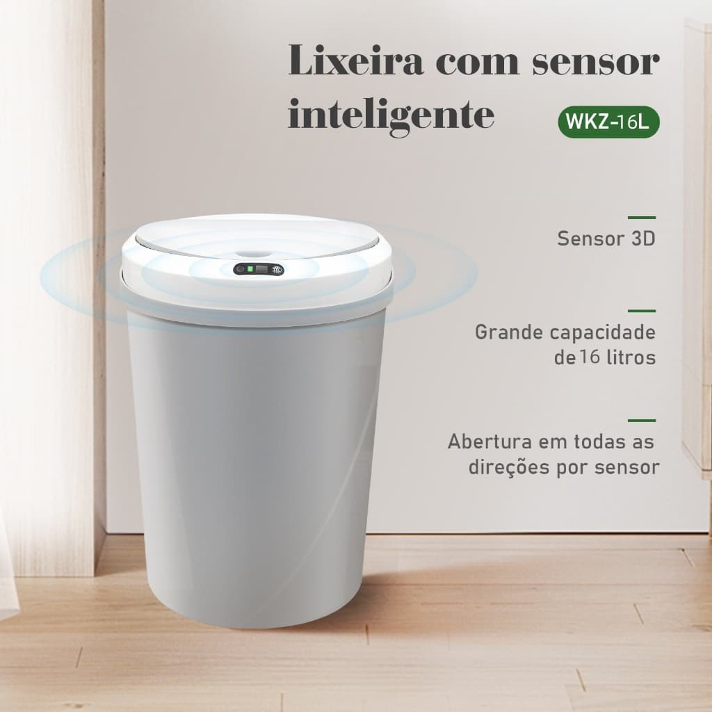 COIBEU Lixeira com Sensor Automático Inteligente Abre Fácil em Toque Cesto 12L 16L