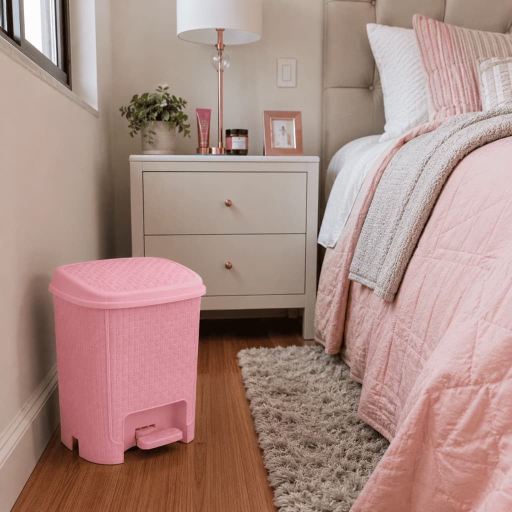 Lixeira Cesto 6L Rattan Rosa Com Pedal Perfeita P/ Escritório Cozinha Quarto Banheiro Cor Rosa