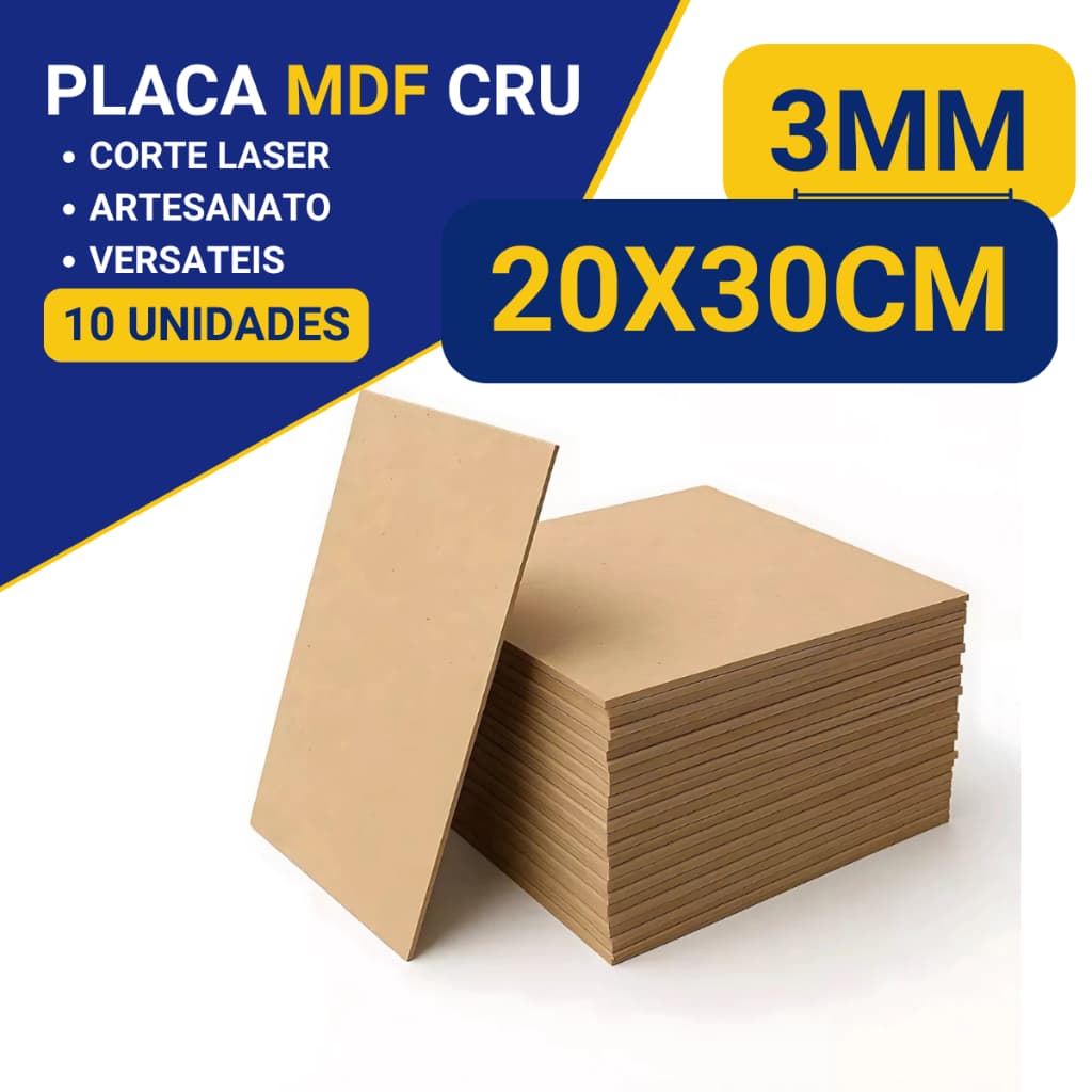 10 Chapas Mdf Cru 3mm Placa 20x30cm A4 Artesanato Sublimação Quadros Para Corte Laser