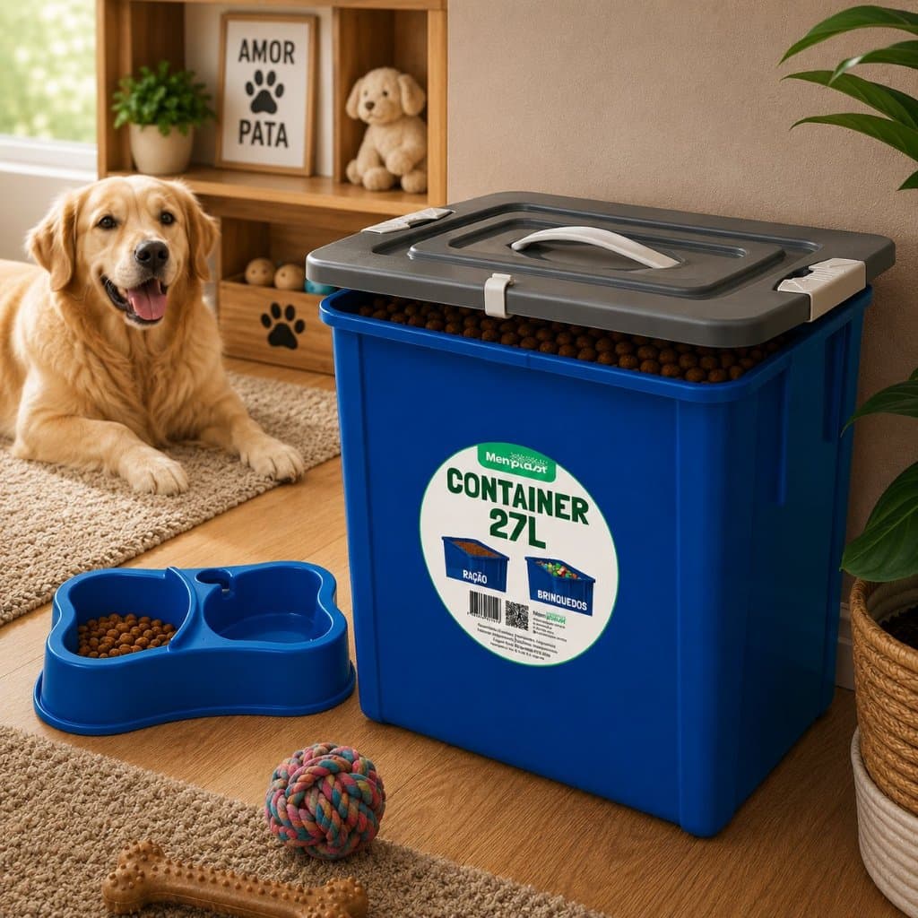 Container Porta Ração 27L para até 10kg com Travas | Caixa Organizadora Multiuso