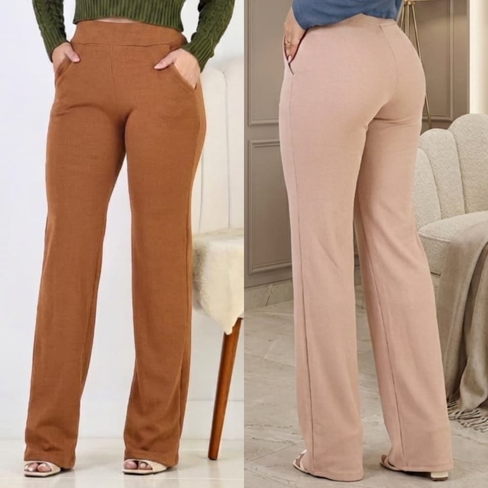 CALÇA FEMENINA CON CINTURA EN TECIDO MALHA
