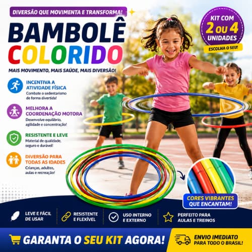 Kit 2 ou 4 Bambolês Infantis 65cm Coloridos Arco para Exercícios Recreação Escolar e Diversão