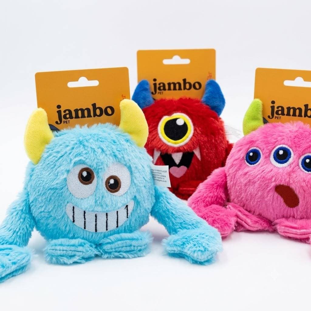 Kit Pelúcia Cachorro 3 Monstrinhos Coloridos Jambo Pet 39cm com Apito