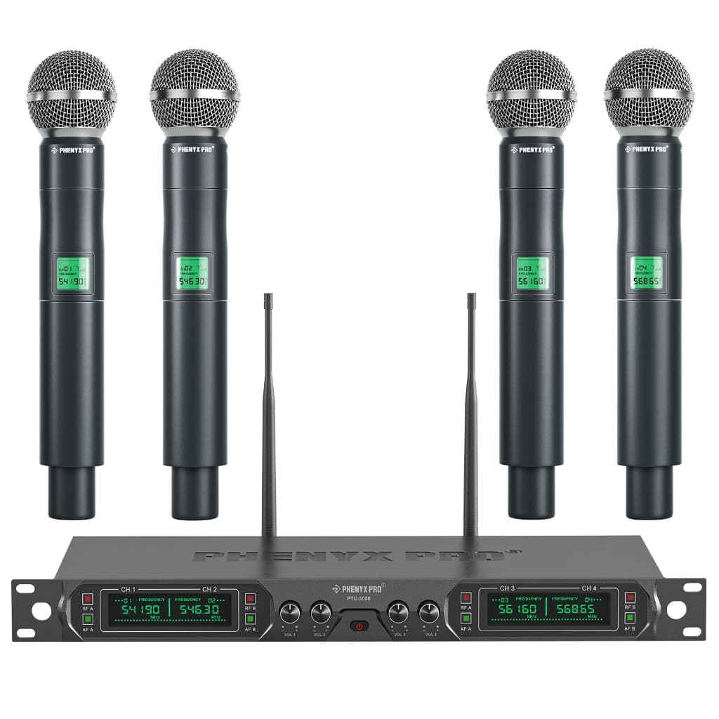 Phenyx Pro PTU-5000-4H Sistema de microfone sem fio de 4 canais profissional de frequência fixa