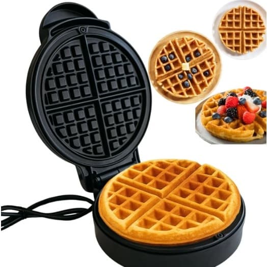 Maquina Wafle Elétrica Redonda Profissional Doméstica 750 W Antiaderente -  220 Volts - Grande 26 Diâmetro