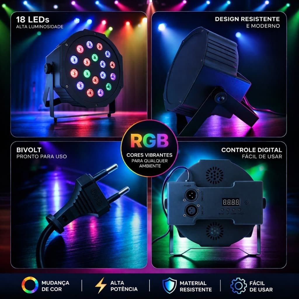 Canhão de Luz de LED Para balada18 Leds Bivolt 110 a 220v - Colorido e Ótimo para Festas