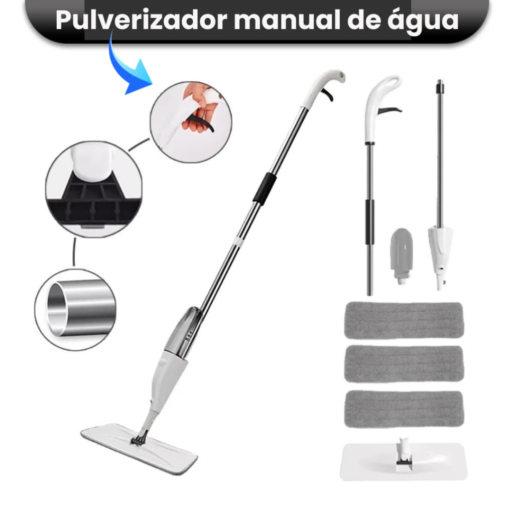 Mop Spray com Reservatório Borrifador Esfregão Limpeza Piso Vidros Paredes Rodo Sujeira Chão