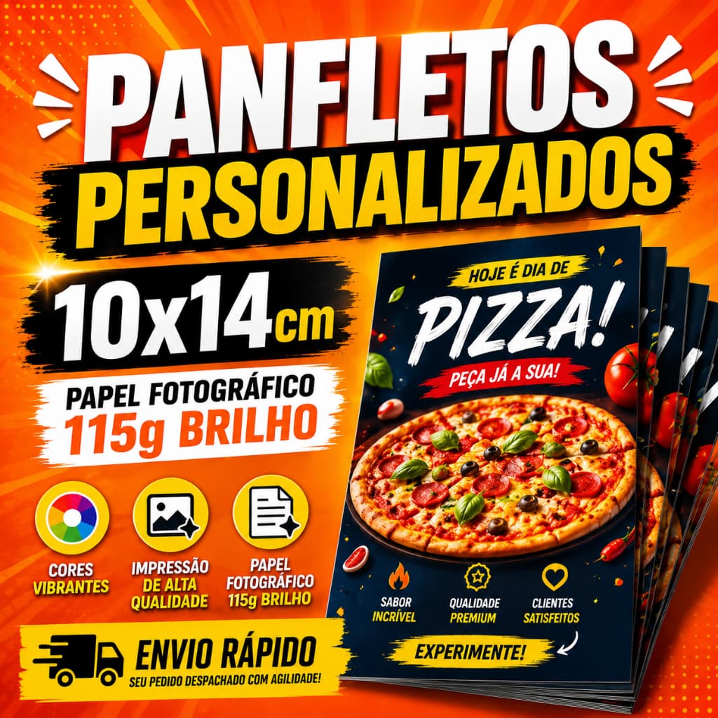100 200 300 Un. Panfletos Personalizados 10x14cm | Papel Fotográfico 115g Brilho | Impressão Colorida | Envio Rápido