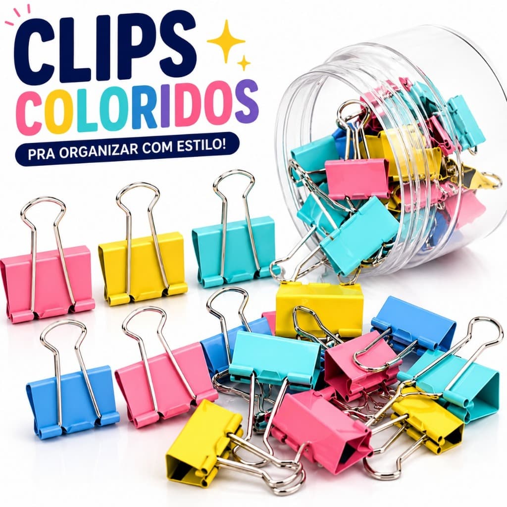 Kit 60 Clips Borboleta Binder Prendedor Para Papel 15mm Cores Sortidos