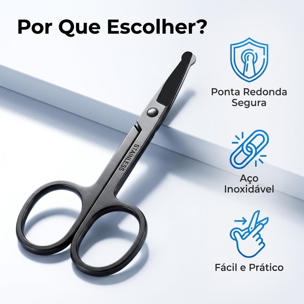 Tesoura de Cortar Pelos Nasais 2 Unidades Preta Resistente Prática