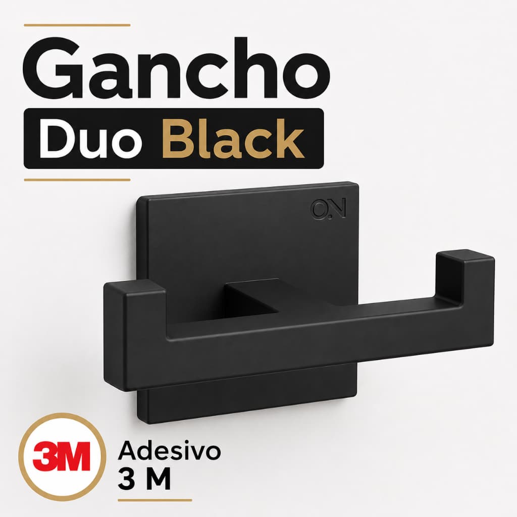 Gancho Duplo Black Adesivo 3M Original Porta Toalha Roupão Multiuso Até 4kg