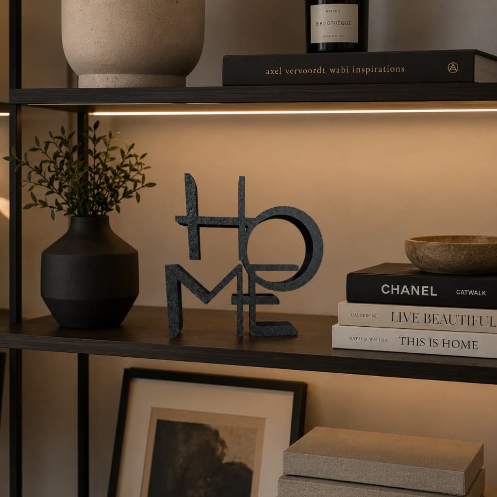 Decoração casa HOME Preta Minimalista para Sala, Rack e Estante 13cm