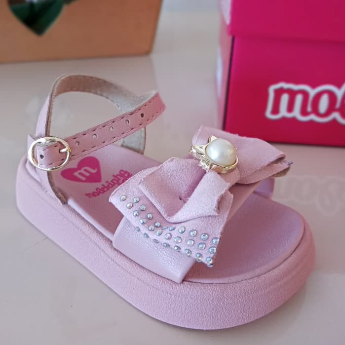 Sandália bebê Molekinha rosa com strass tamanhos 17 ao 25