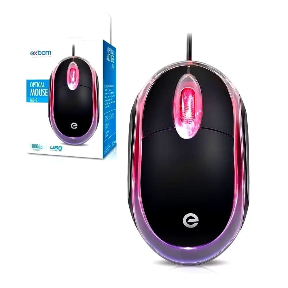 Mouse USB óptico MS-9 exbomMouse Óptico USB com LED para PC / Notebook 1000dpi com Fio Exbom