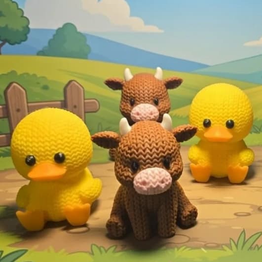 Decoração Quarto Bebê Fazendinha Estilo Amigurumi PLA Enfeite Maternidade Rígido 8 a 10cm
