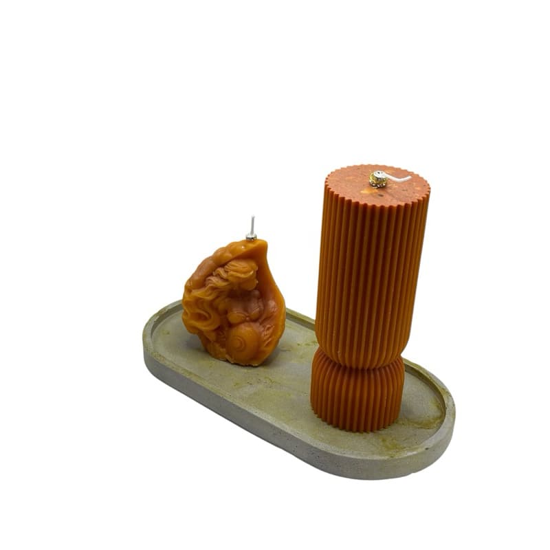 Kit Velas Decorativas Aromáticas | Vela Sereia + Vela Coluna Canelada Alta + Bandeja Artesanal | Decoração Elegante