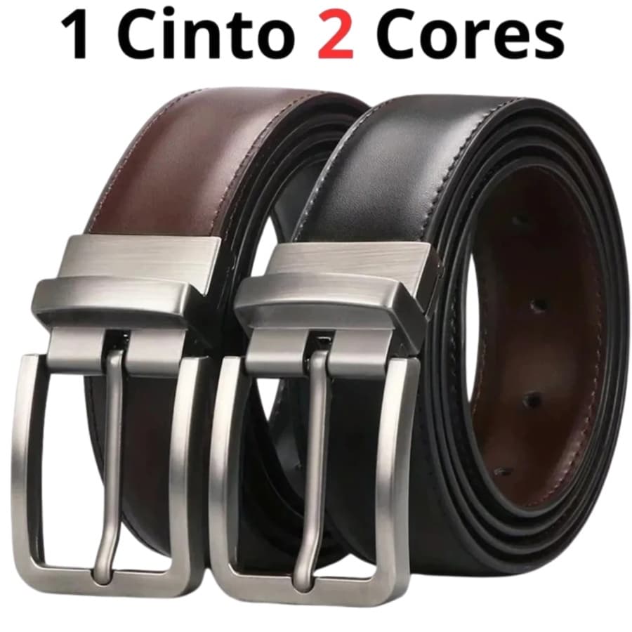 Cinto Masculino Reversível Dupla Face Couro Legítimo Fivela Giratória Confortável Para Traje Social e Look Casual Diário
