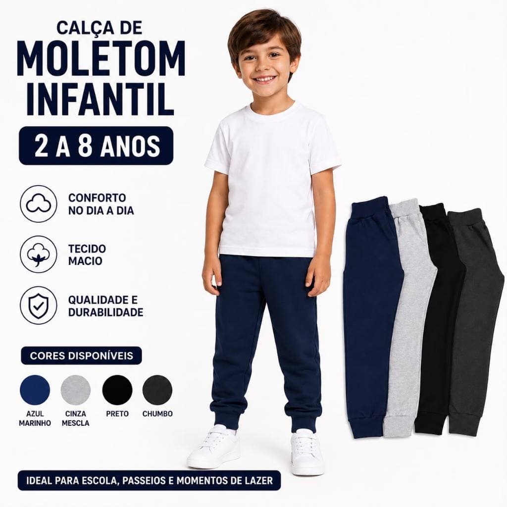 Calças Infantil  Criança Moletom Menina Menino Premium Super Confortável 2 a 8 Anos Unissex