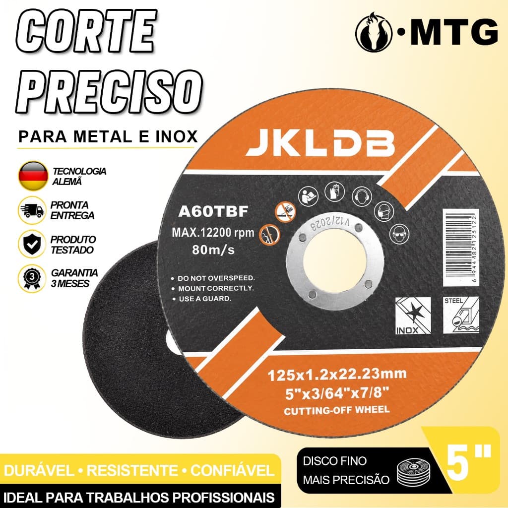 Disco de Corte 5 Polegadas 125mm 1.2mm Furo 22.23mm para Inox e Aço Esmerilhadeira