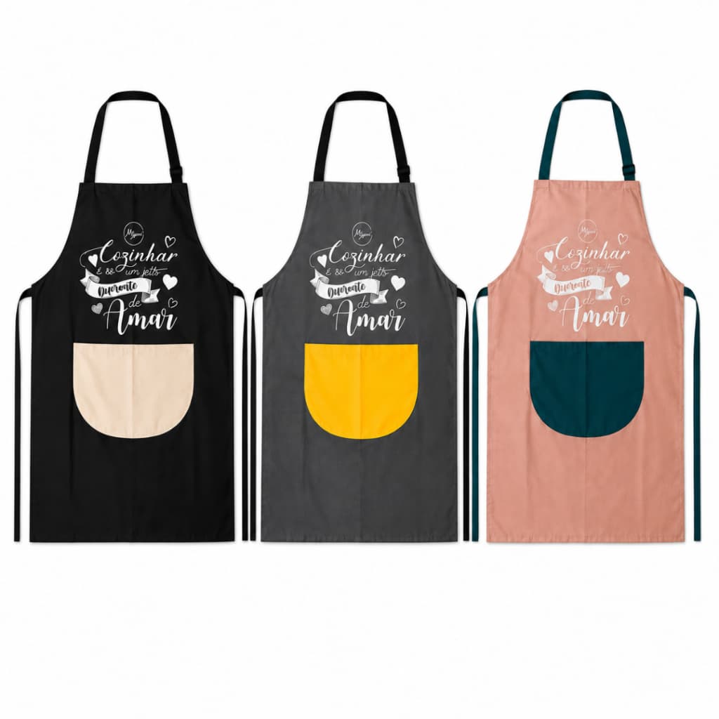 Kit 3 Aventais Cozinha Churrasco Oxford Premium Unissex Bolso Grande Chef