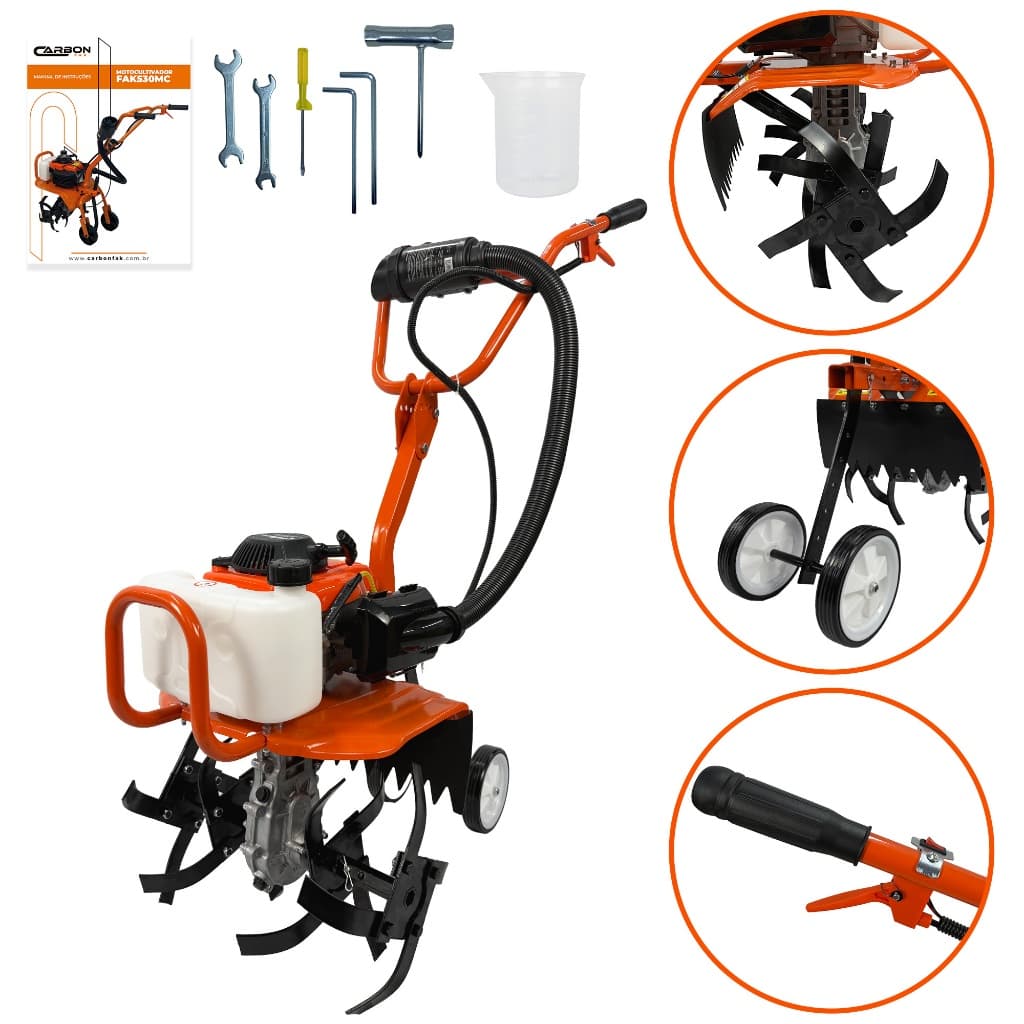 Motocultivador de Solo a Gasolina 4T Tratorito Monocultivador com Lâminas Cultivadoras FAK530MC Carbon Fak